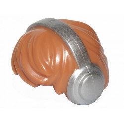 Minifigure, Hair Short Tousled with Silver Headphones Pattern: {умерен нуга}