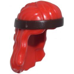 Red Minifigure, Hair Long, Wavy, Braid with Molded Dark Brown Headband Pattern: {ярко червен}