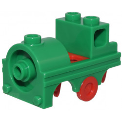 Minifigure Costume Train with Molded Red Wheel Holders and Trolley Wheel Pattern: {тъмно зелен}