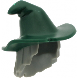 Minifigure, Hair Combo, Hair with Hat, Mid-Length Scraggly with Molded Dark Green Floppy Witch Hat Pattern (BAM): {тъмно каменно сив}