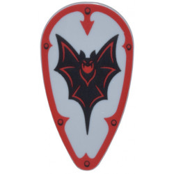 Minifigure, Shield Ovoid with Black and Red Bat and Border with Arrow and Rivets Pattern: {умерено каменно сив}