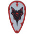 Minifigure, Shield Ovoid with Black and Red Bat and Border with Arrow and Rivets Pattern: {умерено каменно сив}