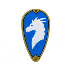 Minifigure, Shield Ovoid with Gold Border and White Dragon Head on Blue Background (Symbol of Bahamut) Pattern: {умерено каменно сив}