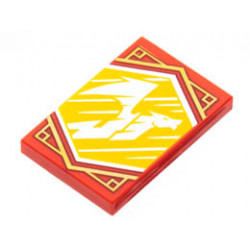 Tile 2 x 3 with White Dragon Flying on Bright Light Orange Background with Gold Trim Pattern (Ninjago Speed Banner): {ярко червен}