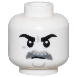 White Minifigure, Head Black Eyebrows, Light Bluish Gray and Dark Bluish Gray Moustache, and Round Chin Outline Pattern - Vented Stud: {бял}