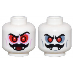 White Minifigure, Head Dual Sided Red Eyes, Black Moustache, Fangs, and Red Eye Circles / Dark Bluish Gray Eye Circles Pattern - Vented Stud: {бял}