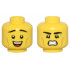 Yellow Minifigure, Head Dual Sided Thin Black Eyebrows, Medium Nougat Cheek Lines, and Open Mouth Smile / Sweat Drop, Grimace Pattern - Vented Stud: {ярко жълт}