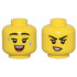 Yellow Minifigure, Head Dual Sided Female Black Eyebrows and Eyelashes, Medium Nougat Lips, Sweat Drops and Open Mouth Smile / Crooked Mouth Pattern - Vented Stud: {ярко жълт}