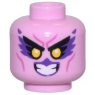 Bright Pink Minifigure, Head Alien Black Eyebrows, Dark Purple Feathers and Lips, Yellow Eyes, and Dark Pink Cheek Lines Pattern - Vented Stud: {светло пурпурен}