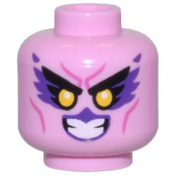 Bright Pink Minifigure, Head Alien Black Eyebrows, Dark Purple Feathers and Lips, Yellow Eyes, and Dark Pink Cheek Lines Pattern - Vented Stud: {светло пурпурен}