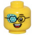 Yellow Minifigure, Head Black Glasses, Dark Turquoise Eye Patch with White Dots, Freckles, and Open Mouth Smile Pattern - Vented Stud: {ярко жълт}