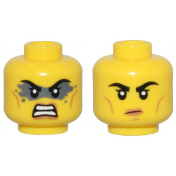 Yellow Minifigure, Head Dual Sided Female Black Eyebrows, Medium Nougat Lips and Cheek Lines, Dark Bluish Gray Face Paint, Angry / Closed Mouth Frown Pattern - Vented Stud: {ярко жълт}