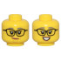 Minifigure, Head Dual Sided Female Black Glasses, Dark Bluish Gray Eyebrows, Medium Nougat Lips and Wrinkles, Smirk / Smile Pattern - Vented Stud: {ярко жълт}