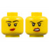 Minifigure, Head Dual Sided Female Black Eyebrows and Single Eyelashes, Red Lips, Lopsided Grin / Scowl Pattern - Vented Stud: {ярко жълт}