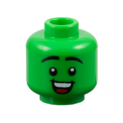 Minifigure, Head Black Eyebrows Raised, Open Mouth Smile with Top Teeth and Red Tongue Pattern - Vented Stud: {ярко зелен}
