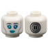 Minifigure, Head Alien Female Dark Blue Eyebrows, Medium Azure Eyes and Lips, Sand Blue Cheek Lines, Silver Circle Power Socket on Back Pattern - Vented Stud: {бял}
