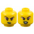 Minifigure, Head Dual Sided Female Black Eyebrows, Single Eyelashes, Metallic Pink Eye Shadow, Silver Dots, Metallic Light Blue Lips, Smirk / Lopsided Open Mouth Smile with Teeth Pattern - Vented Stud: {ярко жълт}
