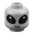 Minifigure, Head Alien with Large Black Eyes with White Glints, Grin Pattern - Vented Stud: {умерено каменно сив}