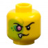 Minifigure, Head Alien Black Eyebrows, Evil Grin Left, Lime Face with Magenta Eye, Bright Green Scales, and White Fang Right Pattern - Vented Stud: {ярко жълт}