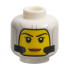 Minifigure, Head Female Balaclava with Light Bluish Gray Lines and Black Tubes, Yellow Face with Eyebrows, Single Eyelashes, and Nougat Lips, Grin Pattern - Vented Stud: {бял}