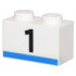 Brick 1 x 2 with Black Number 1 and Blue Stripe Pattern: {бял}