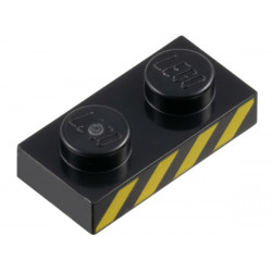 Plate 1 x 2 with Yellow Danger Stripes Pattern: {черен}
