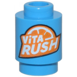 Brick, Round 1 x 1 with Orange and White 'ViTA RUSH' Logo Pattern: {тъмно небесносин}