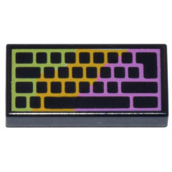 Tile 1 x 2 with Computer Keyboard, Dark Pink, Bright Light Orange, and Lime RGB Pattern: {черен}