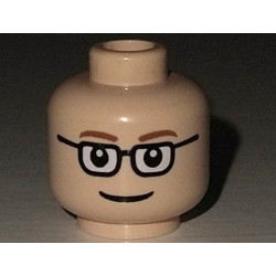Minifigure, Head Glasses Rectangular, Brown Thin Eyebrows, Smile Pattern - Blocked Open Stud: {светло нуга}