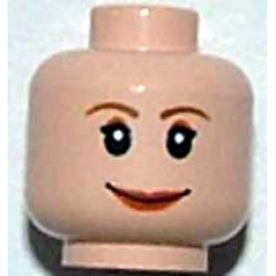 Minifigure, Head Female with Brown Thin Eyebrows, White Pupils and Short Eyelashes, Wide Smile with Red Lips Pattern - Blocked Open Stud: {светло нуга}