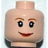 Minifigure, Head Female with Brown Thin Eyebrows, White Pupils and Short Eyelashes, Wide Smile with Red Lips Pattern - Blocked Open Stud: {светло нуга}