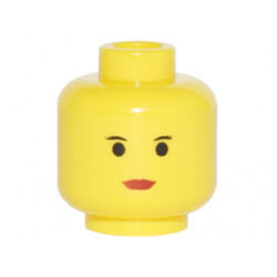 Minifigure, Head Female Thin Black Eyebrows and Eyelashes, Small Eyes, Red Lips Pattern - Blocked Open Stud: {ярко жълт}