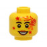 Minifigure, Head Black Eyebrows, Dark Orange Lips, Red and Orange Face Paint with Stars and Lines, Open Mouth Smile with Teeth Pattern - Hollow Stud (BAM): {ярко жълт}