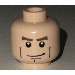 Minifigure, Head Male Brown Eyebrows, Black Cheek Lines and Chin Dimple, Smirk Pattern: {светло нуга}