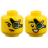 Minifigure, Head Dual Sided Female, Gold Eyepiece with Black Strap, Green Lens, Black Eyebrow, Dark Orange Lips, Lopsided Grin / Open Smile Pattern: {ярко жълт}