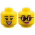 Minifigure, Head Dual Sided Female, Black Eyebrows, Medium Nougat Freckles, Dark Pink Lips, Open Smile / Glasses with Reddish Brown Heart Lenses Pattern: {ярко жълт}