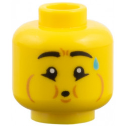 Minifigure, Head Black Eyebrows, Medium Azure Sweat Drop, Medium Nougat Puffed Cheeks, Puckered Mouth Pattern: {ярко жълт}
