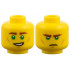 Minifigure, Head Dual Sided, Reddish Brown Eyebrows, Bright Green Eyes, Medium Nougat Contours, Smile / Frown Pattern: {ярко жълт}