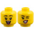 Minifigure, Head Dual Sided Female, Black Eyebrows, Orange Cheeks, Dark Pink Lips, Open Smile / Wink with Lopsided Smile Pattern: {ярко жълт}