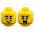 Minifigure, Head Dual Sided, Black Eyebrows and Stubble / Lopsided Smile / Shouting Pattern: {ярко жълт}