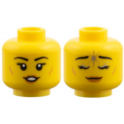 Minifigure, Head Dual Sided Female, Medium Nougat Cheek Lines and Lips, Smile / Eyes Closed with Silver Forehead Star and Eyelids Pattern: {ярко жълт}