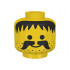 Minifigure, Head Moustache, Stubble and Messy Hair Black Pattern - Blocked Open Stud: {ярко жълт}