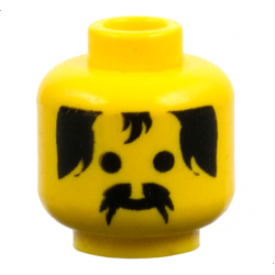 Minifigure, Head Standard Grin with Black Bushy Moustache and Hair Pattern - Blocked Open Stud: {ярко жълт}