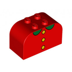 Slope, Curved 4 x 2 x 2 Double with Four Studs with 3 Yellow Buttons, Green Collar Pattern: {ярко червен}