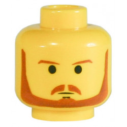 Minifigure, Head Beard with Brown Eyebrows, Moustache and Beard, Black Chin Dimple Pattern - Blocked Open Stud: {ярко жълт}