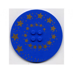 Tile, Round 8 x 8 with 4 Studs in Center with Gold Swirling Stars Pattern: {ярко син}