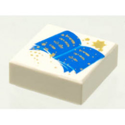 Tile 1 x 1 with Groove with Blue Open Book and Gold Stars Pattern: {бял}