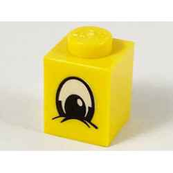 Brick 1 x 1 with Eye Squinting Black and White Pattern: {ярко жълт}