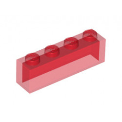 Тухличка 1X4 без пинове: {прозрачно червен}