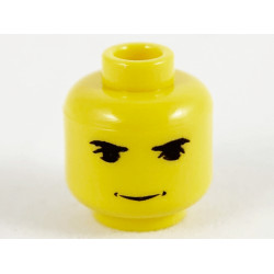Minifigure, Head Black Eyebrows, Upper Eyelids, Grin with Dimples Pattern - Blocked Open Stud: {ярко жълт}